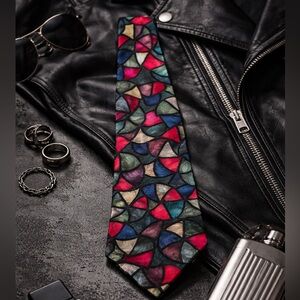 Vintage Paint Factory Hand-Painted Silk Tie – Bold Geometric Abstract Pattern